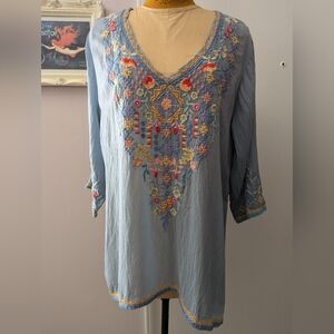 Johnny Was Embroidered Blouse size XL  Embroidered Blue Women's Top